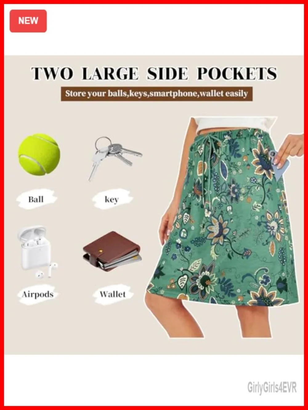 2 Pack Women Skorts with Pockets, Knee Length Athletic Golf Tennis Skirt (Black